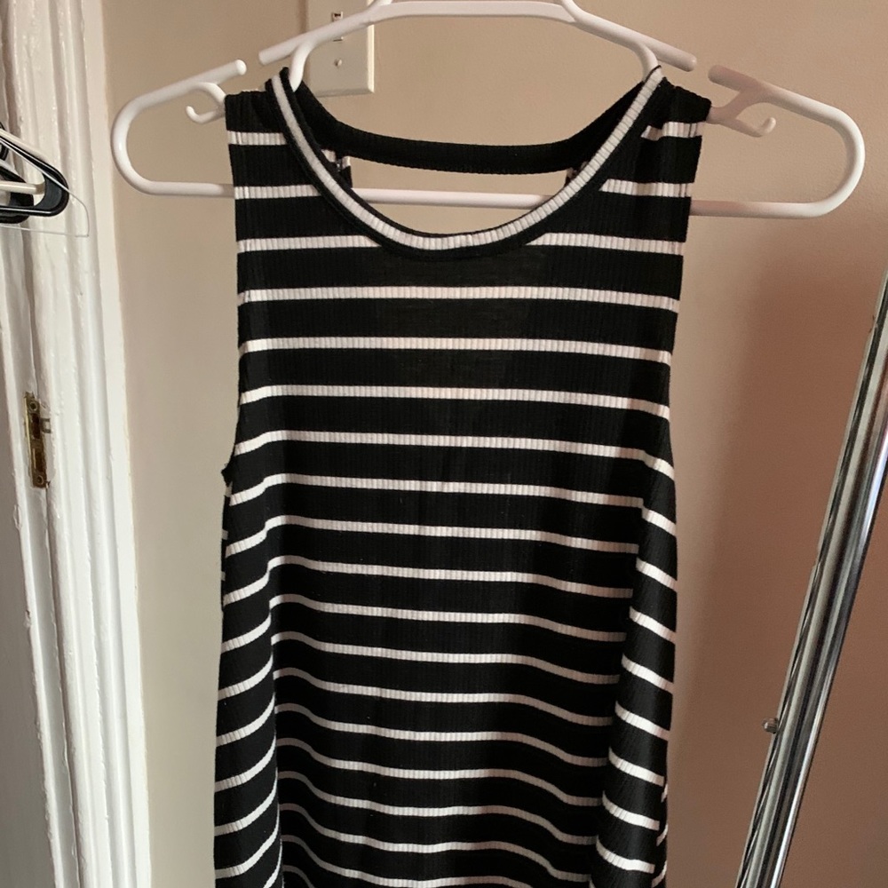 See You Monday.Black and white striped dress/tunic